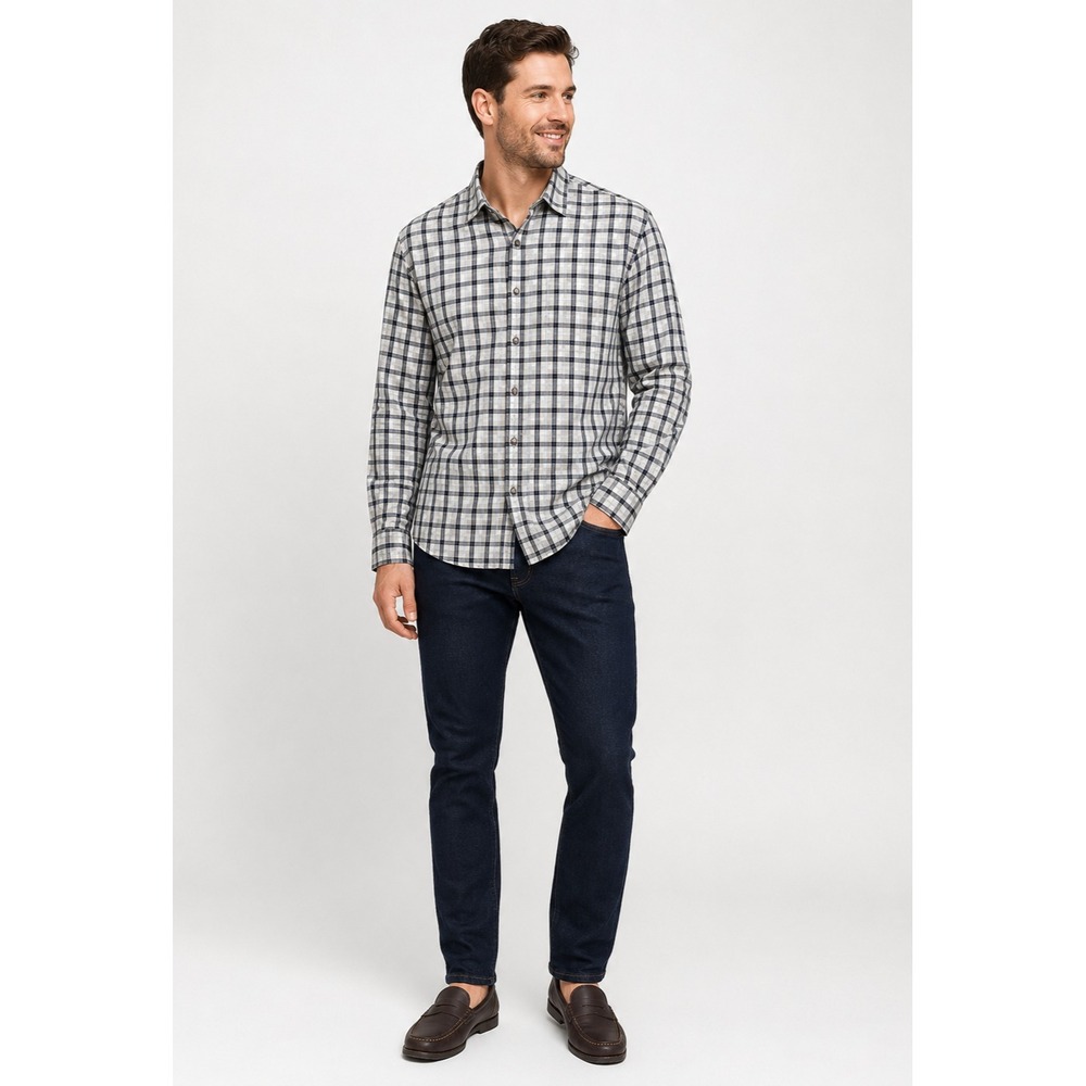 Banana Republic Button Front Shirt Large Standard Fit White Blue Plaid Cotton
